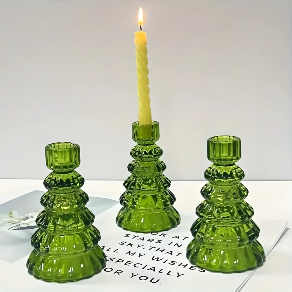 Set of 3 Elegant Glass Candle Holders for Holiday Cheer