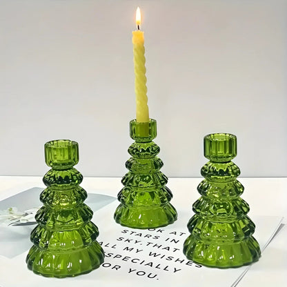 Set of 3 Elegant Glass Candle Holders for Holiday Cheer