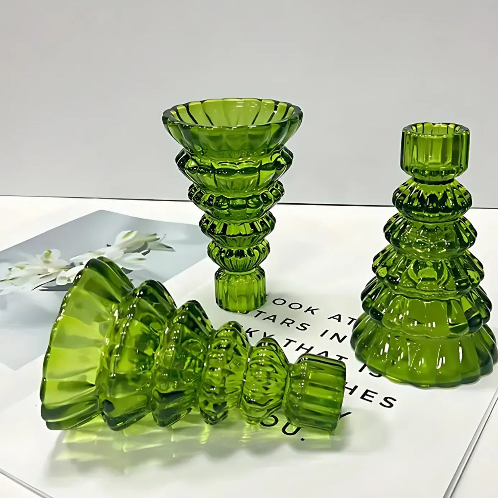 Set of 3 Elegant Glass Candle Holders for Holiday Cheer