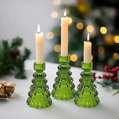 Set of 3 Elegant Glass Candle Holders for Holiday Cheer