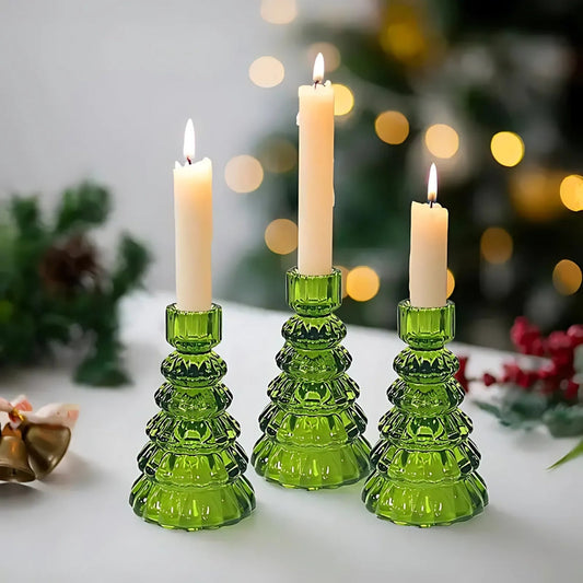 3-Piece Tree-Shaped Glass Candle Holder Set for Table Decor