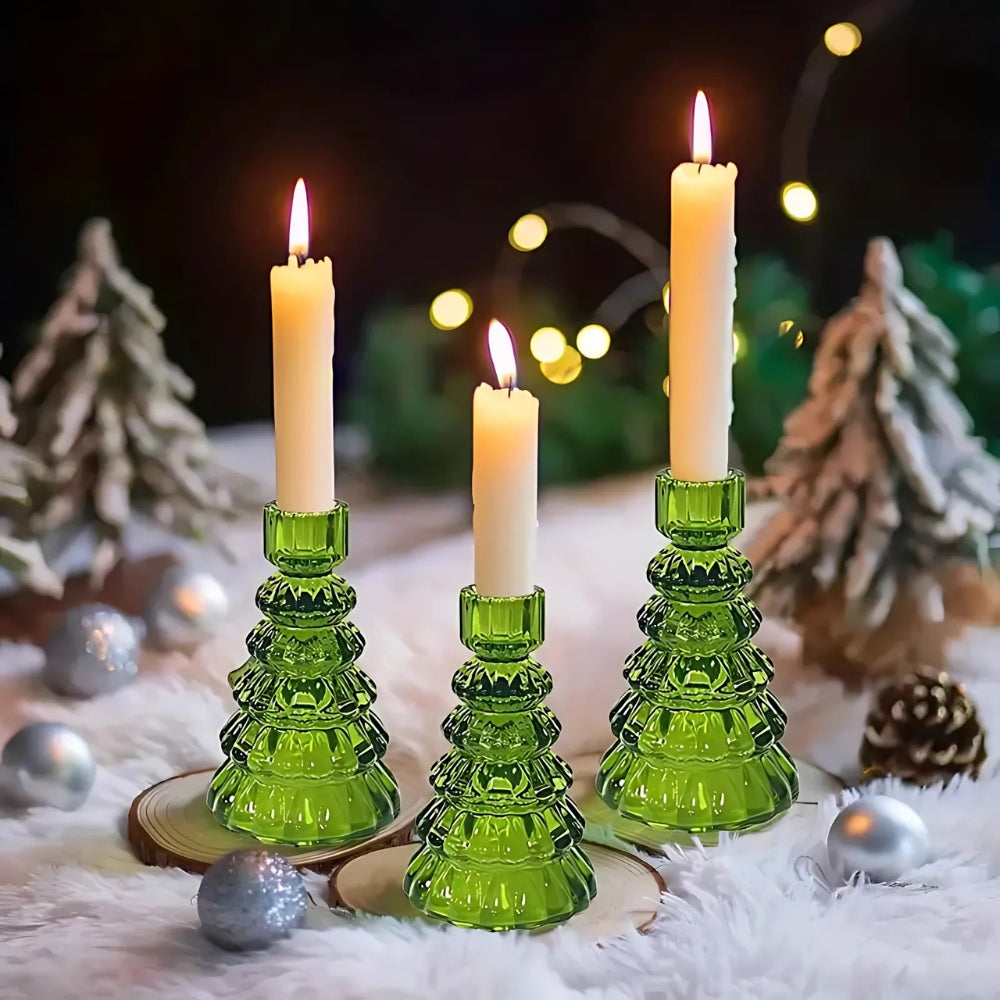 Set of 3 Elegant Glass Candle Holders for Holiday Cheer