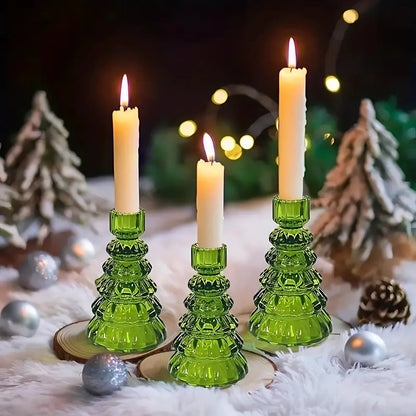 Set of 3 Elegant Glass Candle Holders for Holiday Cheer