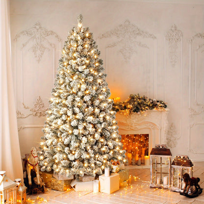 Snowy Elegance: Pre-Lit Flocked Pine Christmas Tree