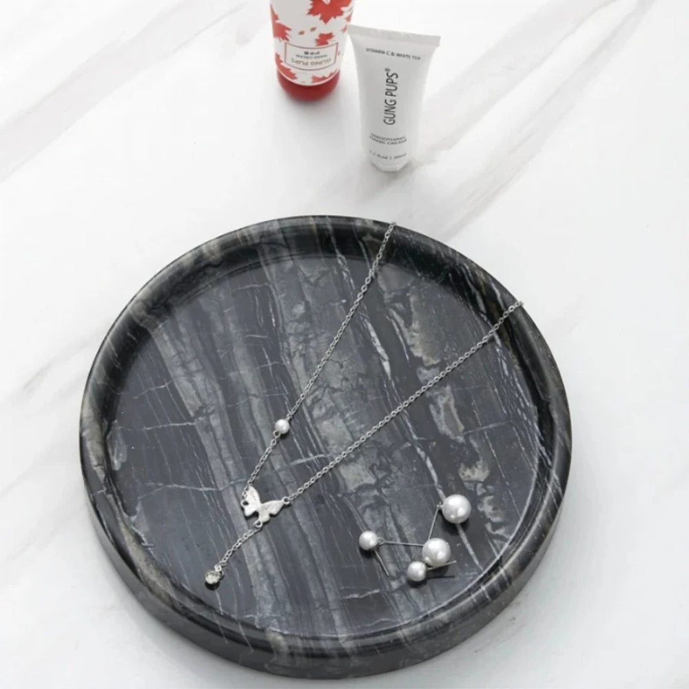 Stylish Round Black Marble Jewelry Organizer