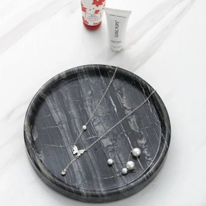 Stylish Round Black Marble Jewelry Organizer