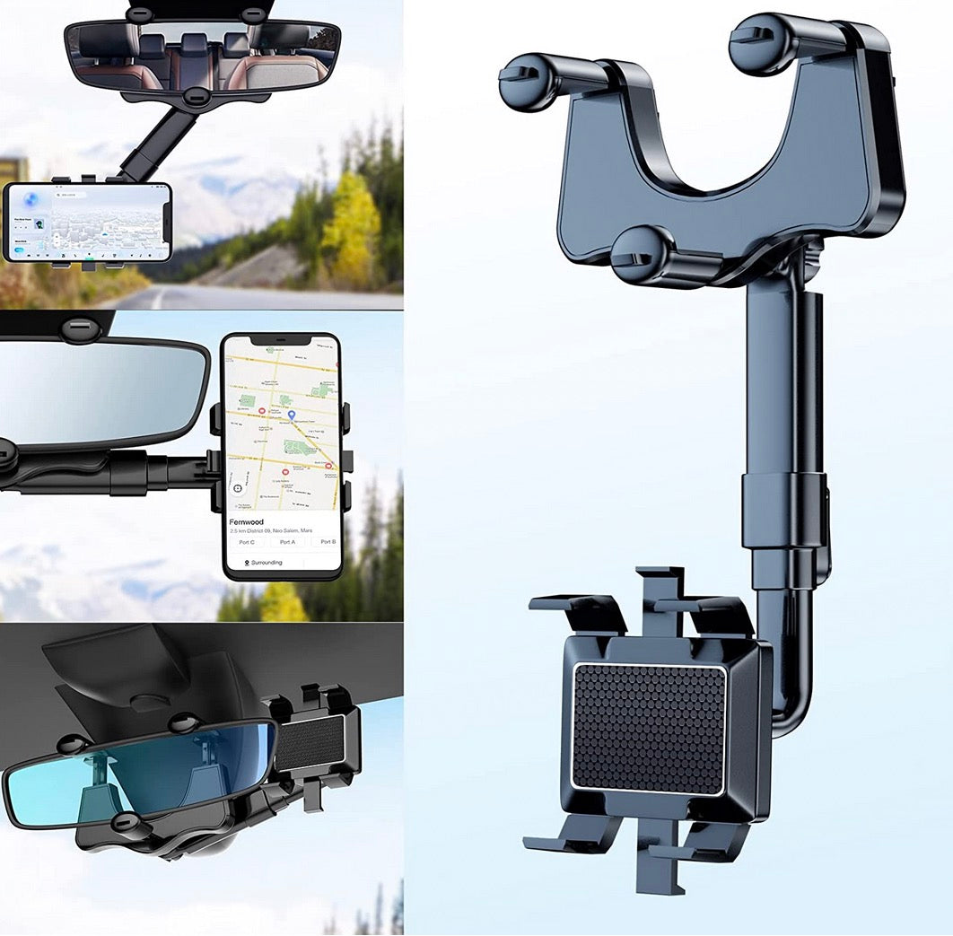 Adjustable Car Mirror Smartphone Mount | Fits Devices Up to 6.5 Inches | Conveniently Collapsible Design