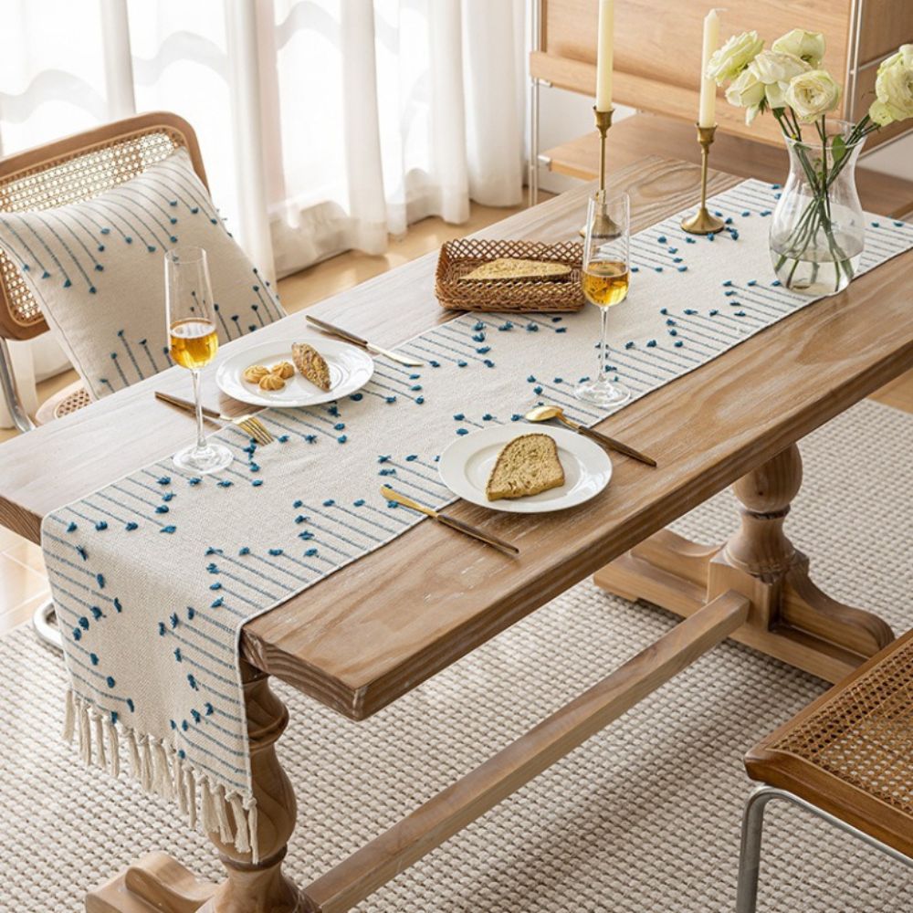 Serene Cotton Tassel Table Runner for Stylish Dining
