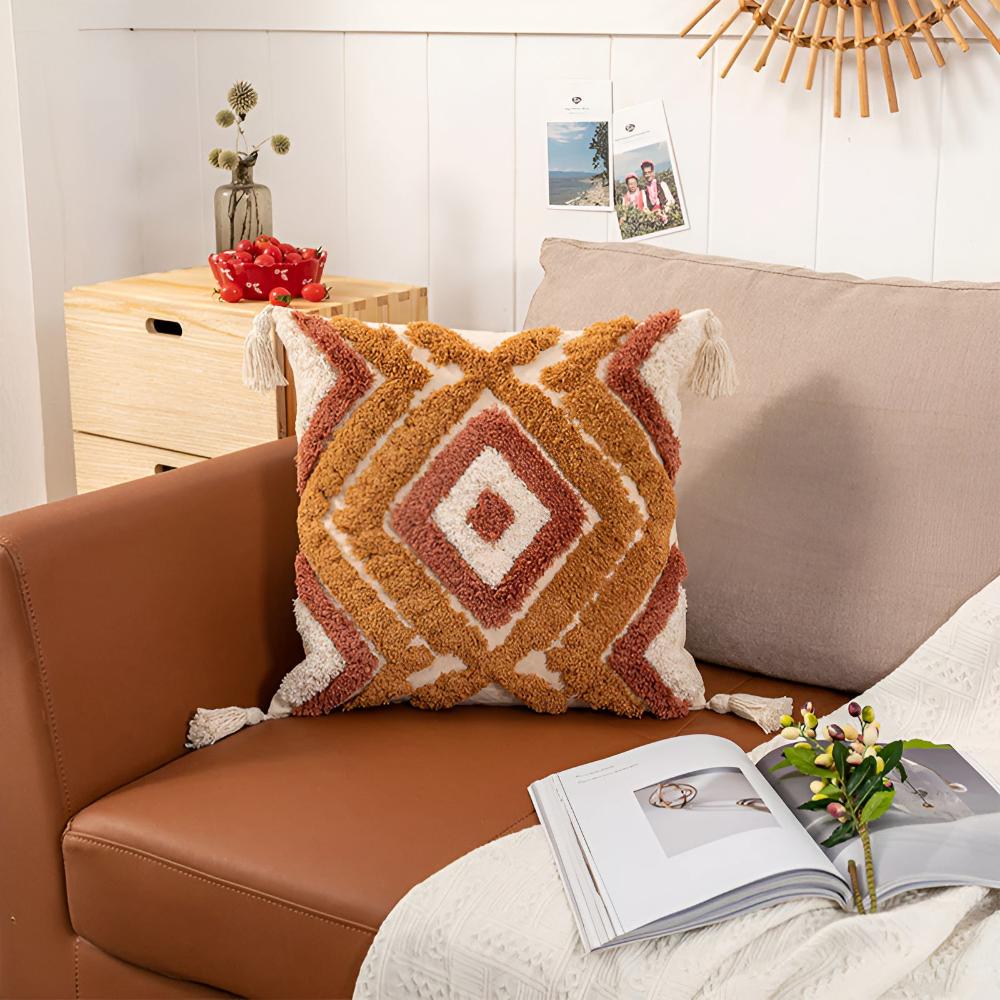 Moroccan Elegance: Textured Cotton Cushion Cover