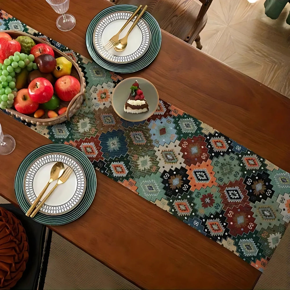 Vibrant Geometric Tassel Table Runner for Stylish Decor