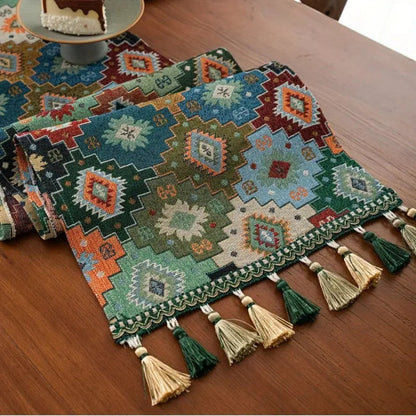 Vibrant Geometric Tassel Table Runner for Stylish Decor