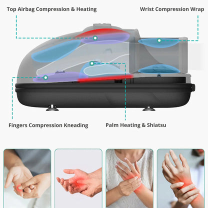 Wireless Hand Massager with Heat and Air Compression | 6 Settings for Fingers, Palms, and Wrists, USB-C Rechargeable