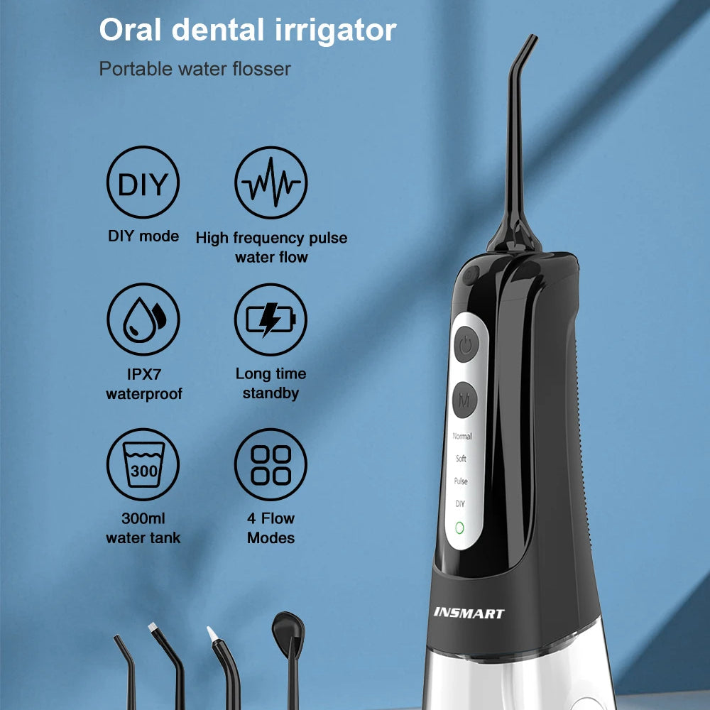 Water Flosser with 300ml Reservoir - USB-C Rechargeable, 4 Settings, IPX7 Waterproof
