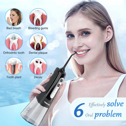 Water Flosser with 300ml Reservoir - USB-C Rechargeable, 4 Settings, IPX7 Waterproof