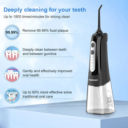 Water Flosser with 300ml Reservoir - USB-C Rechargeable, 4 Settings, IPX7 Waterproof