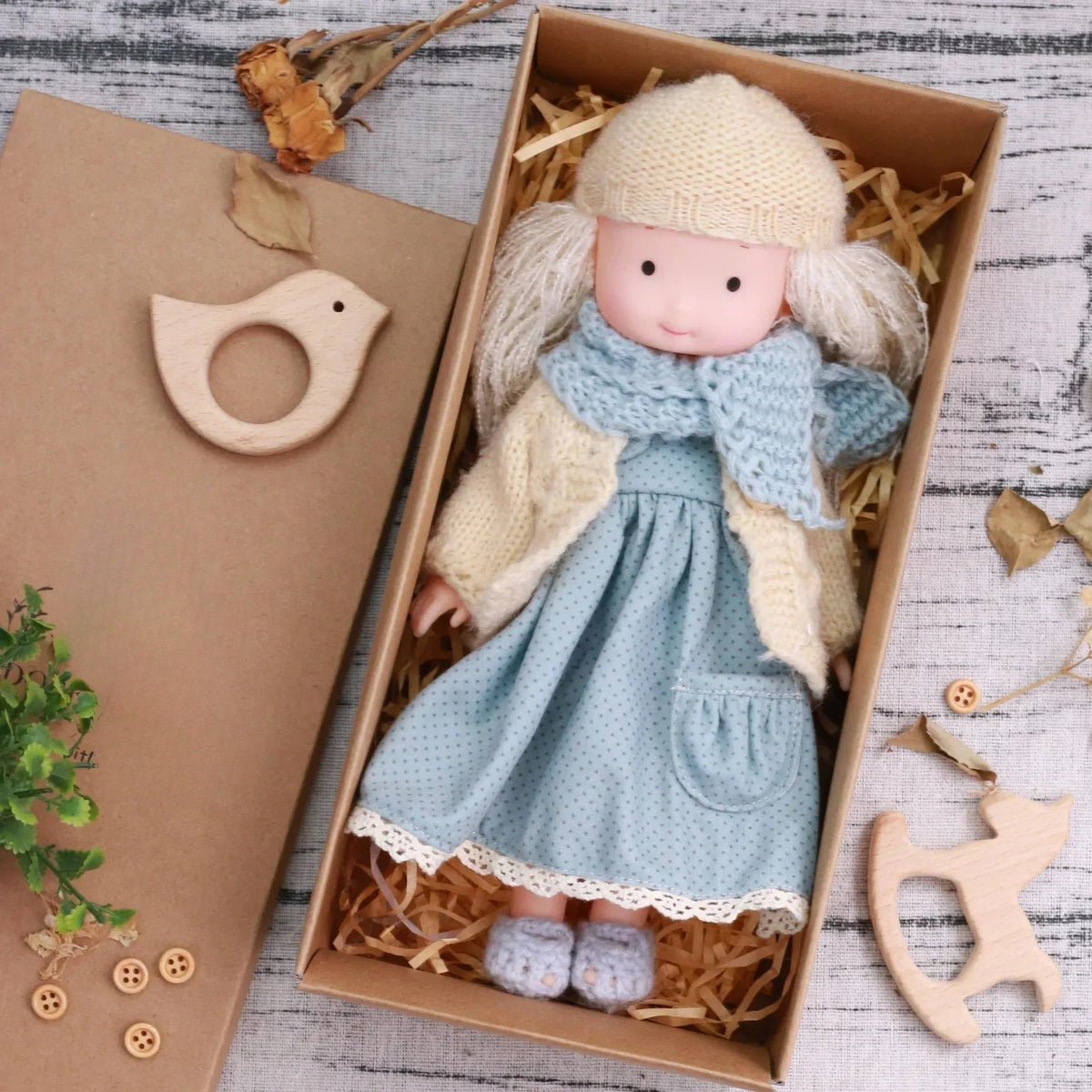 Play Accessories Included with Wooden Cuddle Doll