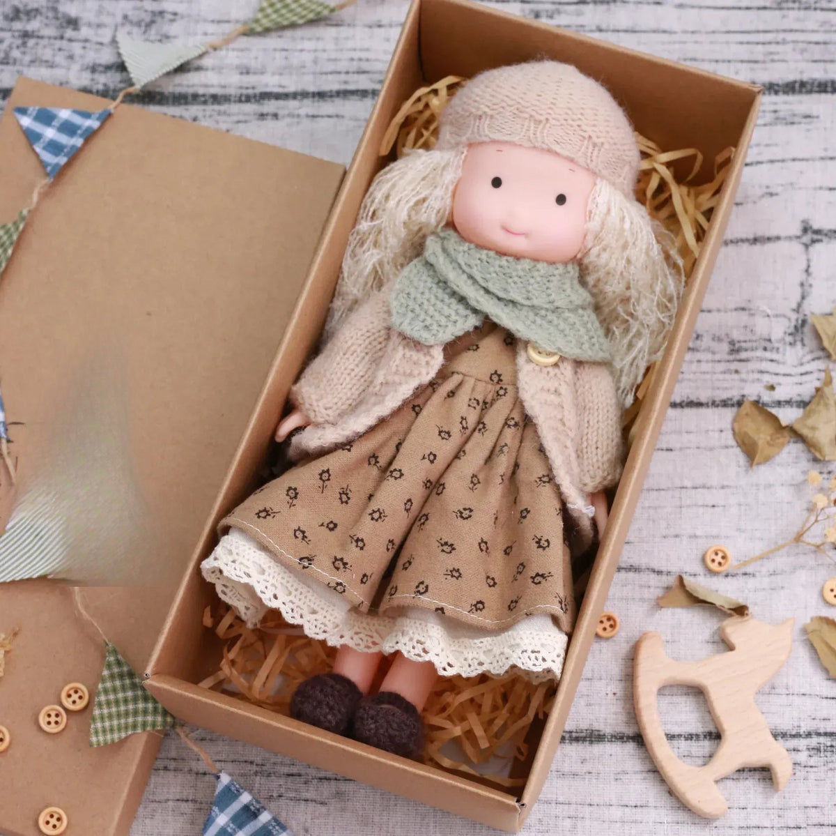 Play Accessories Included with Wooden Cuddle Doll