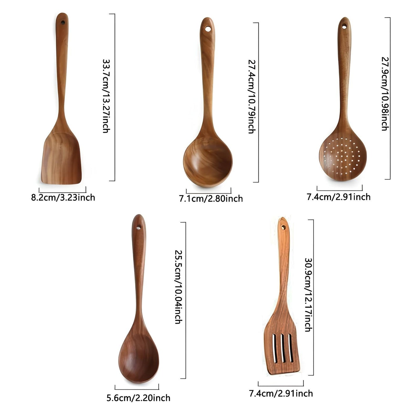 5-Piece Kitchen Utensil Set in Natural Teak – Scratch Resistant & Heat Safe
