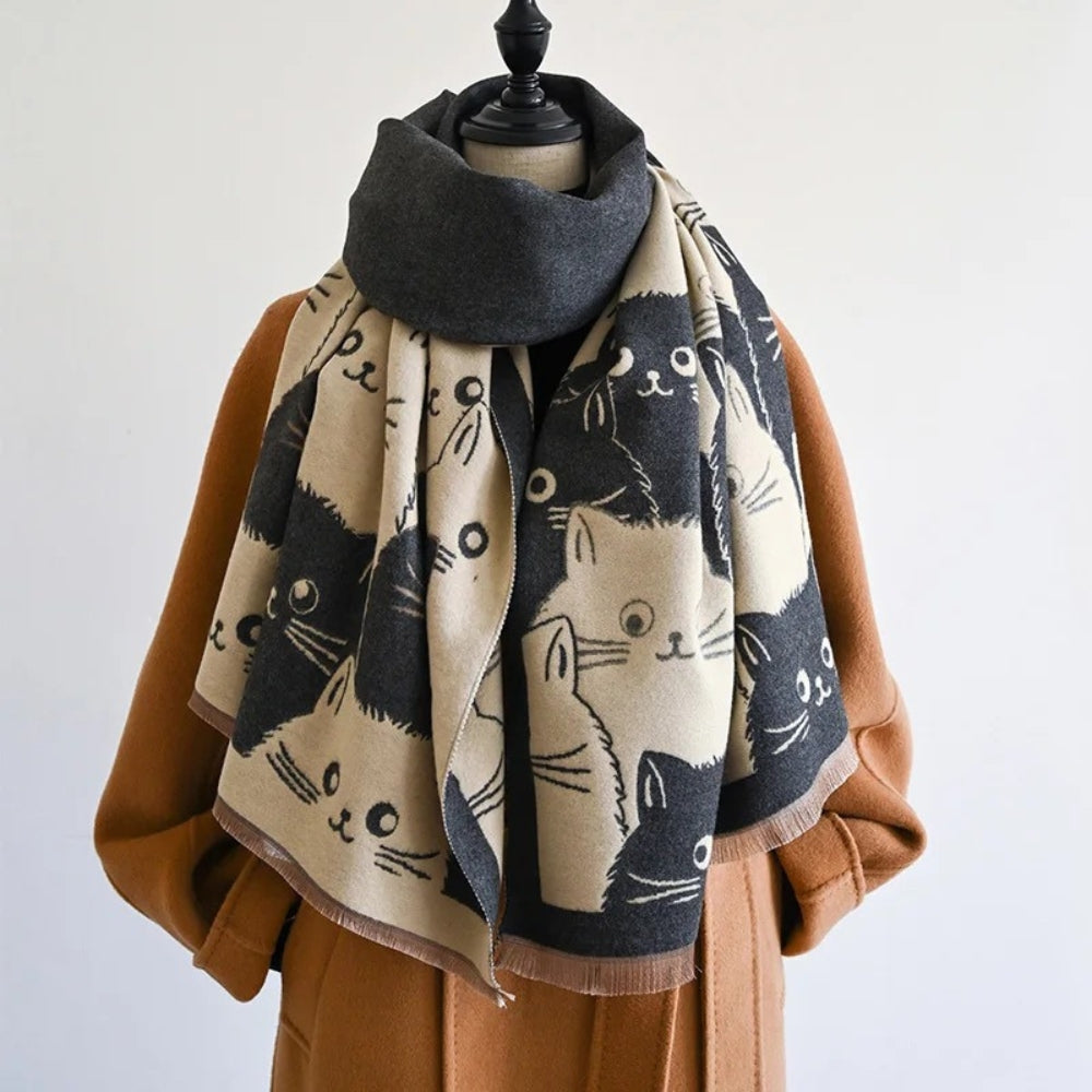Charming Cat-Themed Winter Scarf for Cozy Days