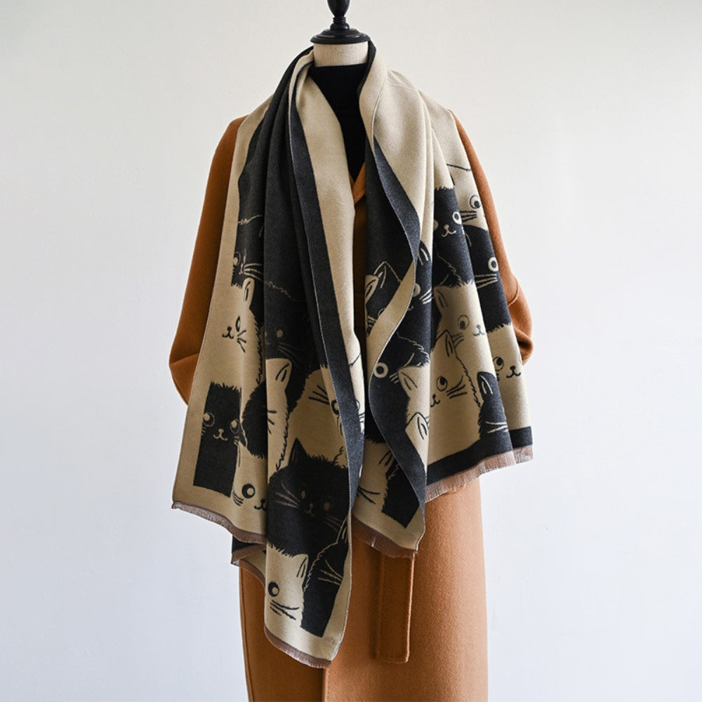 Charming Cat-Themed Winter Scarf for Cozy Days