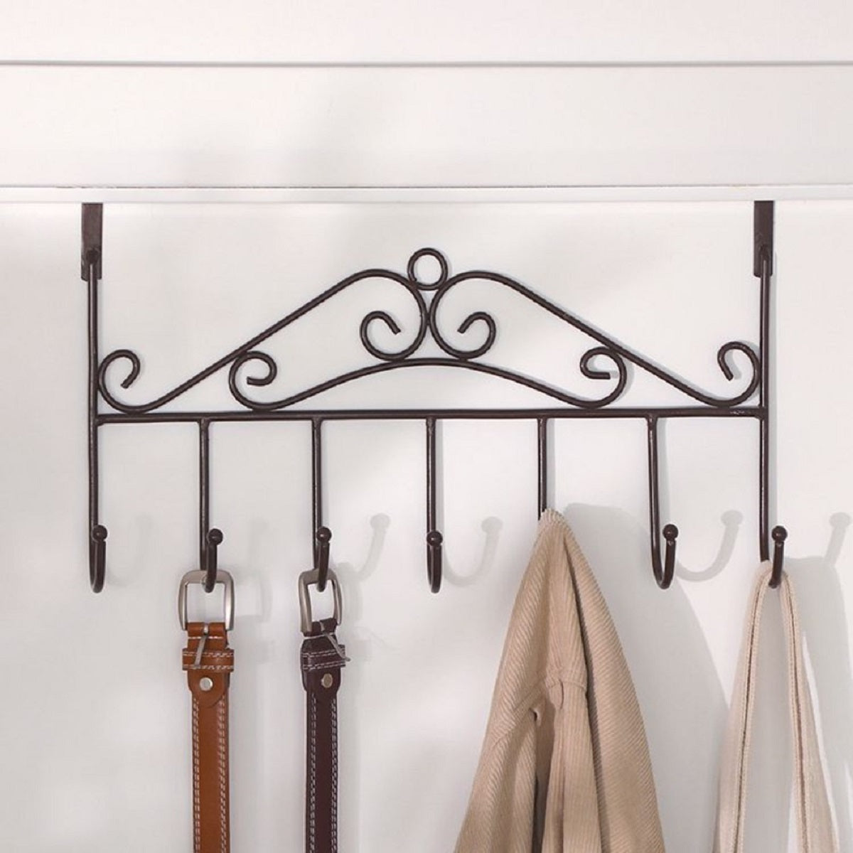 7-Hook Metal Hanger Bracket for Wall and Door Clothes Storage