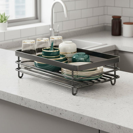 Compact Stainless Steel Dish Rack with Cutlery Organizer, Non-Slip Base and Drainage System for Small Spaces