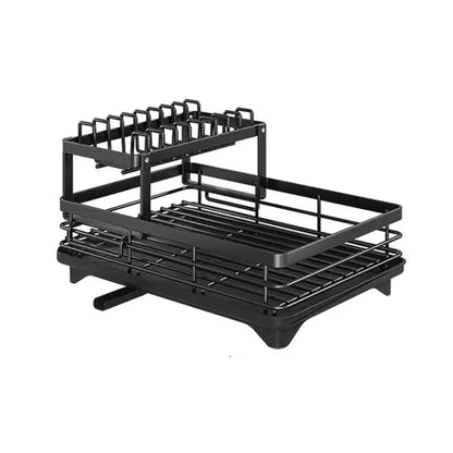 Compact Stainless Steel Dish Rack with Cutlery Organizer, Non-Slip Base and Drainage System for Small Spaces