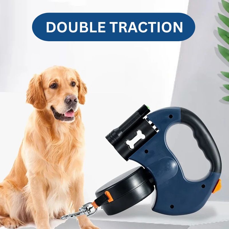 10FT Double Retractable Pet Leash with Integrated Flashlight & Waste Bag Dispenser
