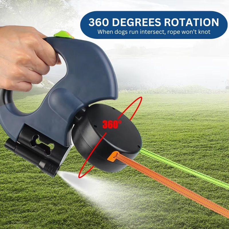10FT Double Retractable Pet Leash with Integrated Flashlight & Waste Bag Dispenser
