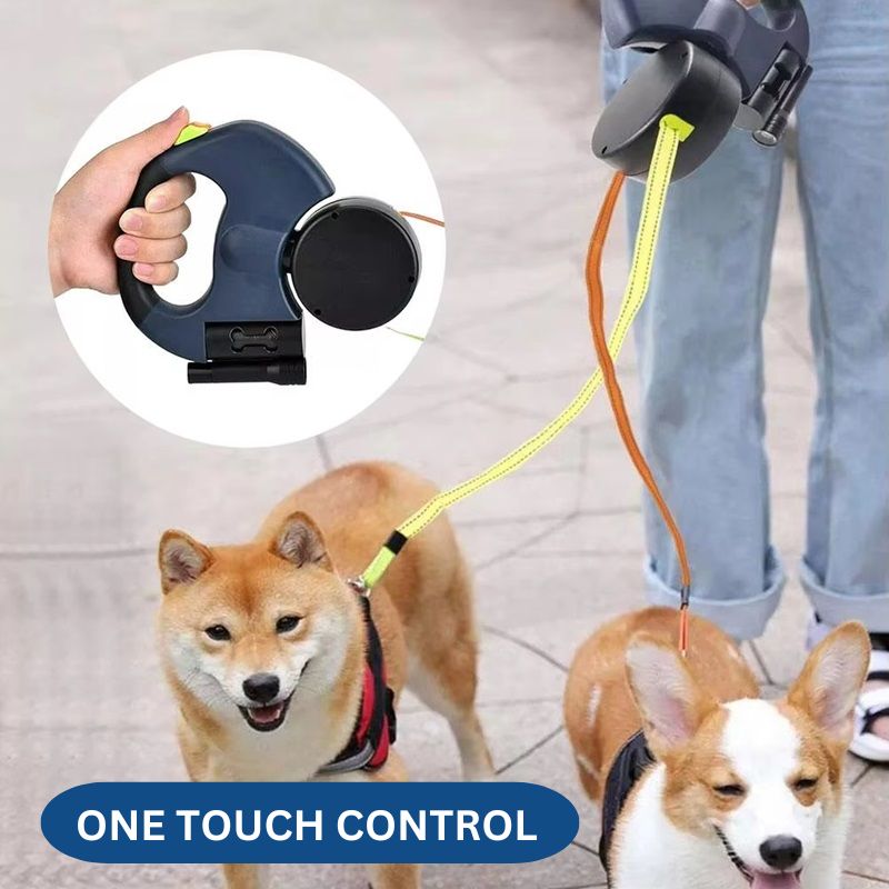 10FT Double Retractable Pet Leash with Integrated Flashlight & Waste Bag Dispenser