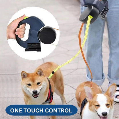 10FT Double Retractable Pet Leash with Integrated Flashlight & Waste Bag Dispenser