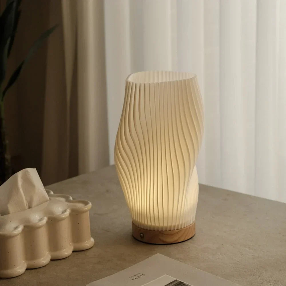 Soft Sculptural Bedside Light – Pleated LED Table Lamp