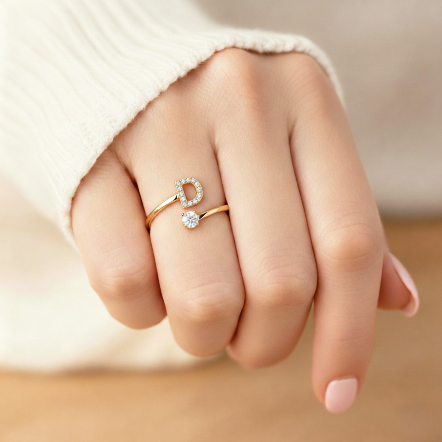 Adjustable Initial Ring Classic with Gift Box and Message Card