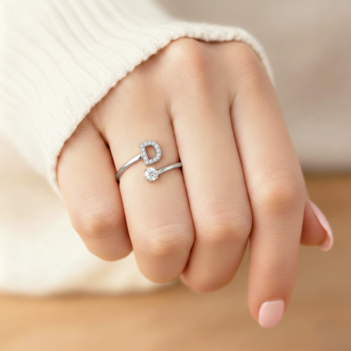 Adjustable Initial Ring Classic with Gift Box and Message Card
