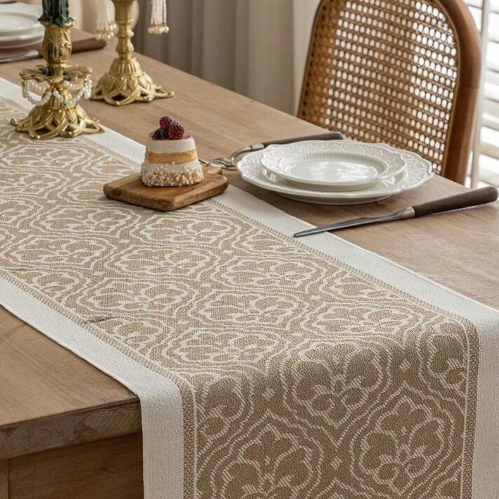 Elegant Earth Tone Table Runner with Tassel Fringe