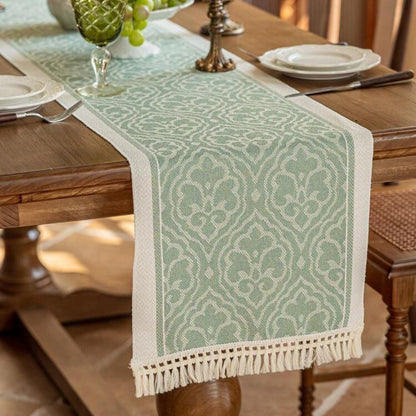 Elegant Earth Tone Table Runner with Tassel Fringe