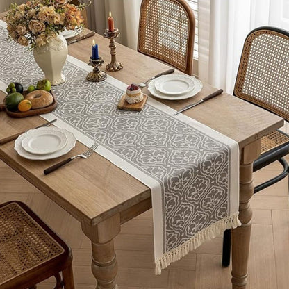 Elegant Earth Tone Table Runner with Tassel Fringe