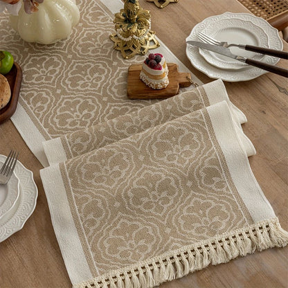 Elegant Earth Tone Table Runner with Tassel Fringe