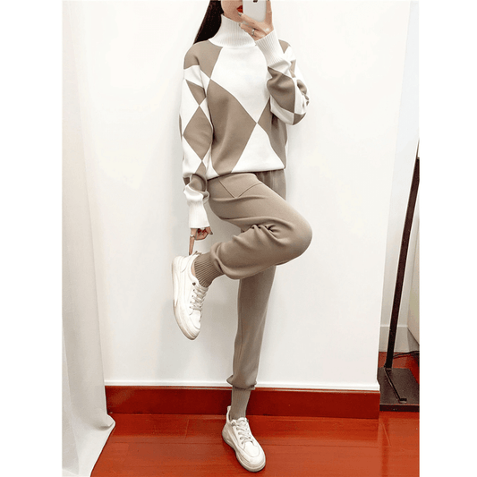 Chic Checkered Long Sleeve Blouse Set