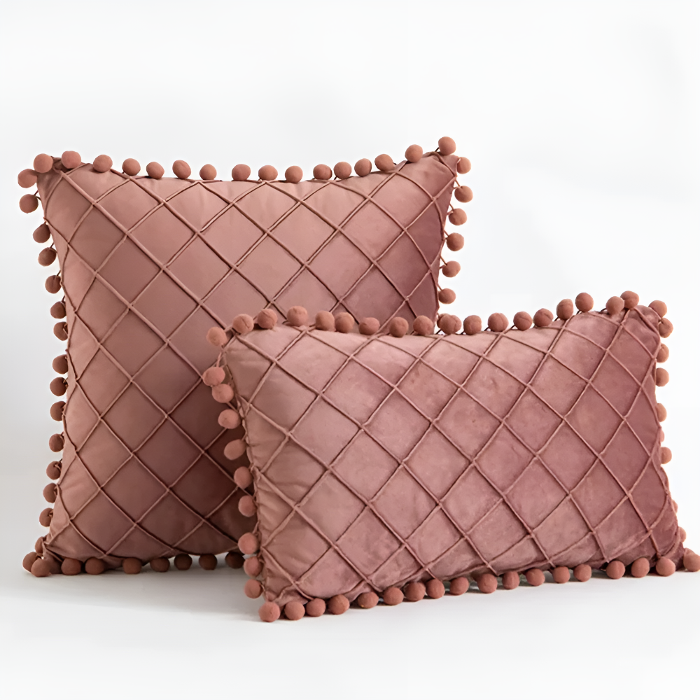 Chic Velvet Cushion Cover with Decorative Pom Poms