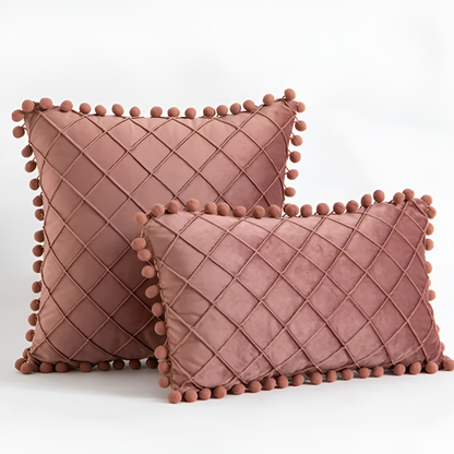 Chic Velvet Cushion Cover with Decorative Pom Poms