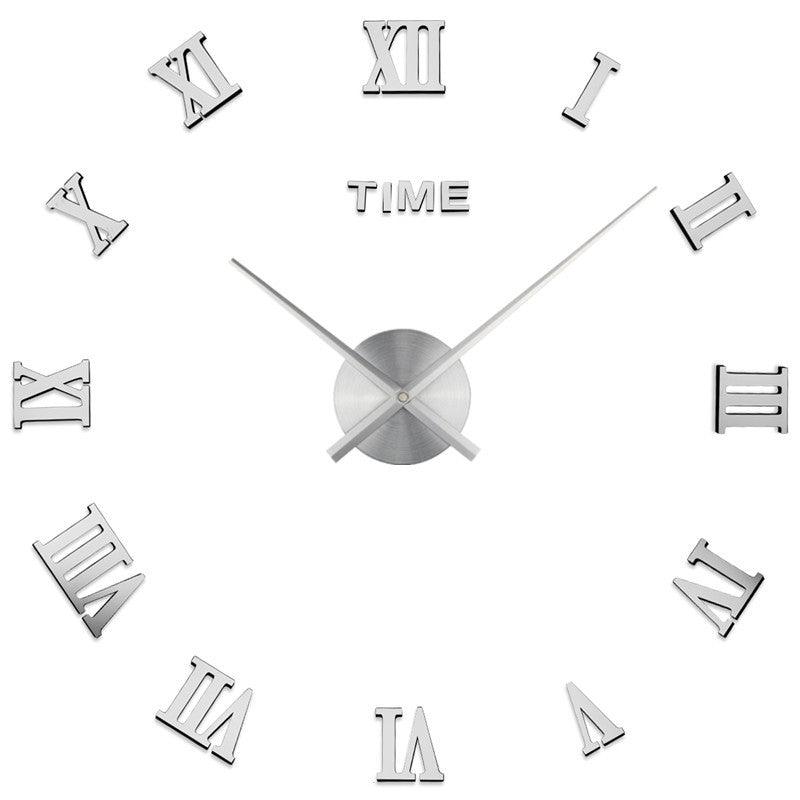 Wall Clock with Roman Numerals – Contemporary Silver Mirror Design