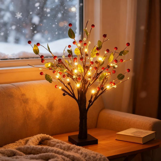 12-Inch Warm Light Christmas Tree Decor with LED Berries
