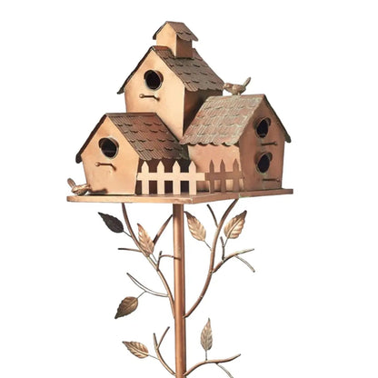 Charming Metal Birdhouse Garden Stake for Outdoor Elegance
