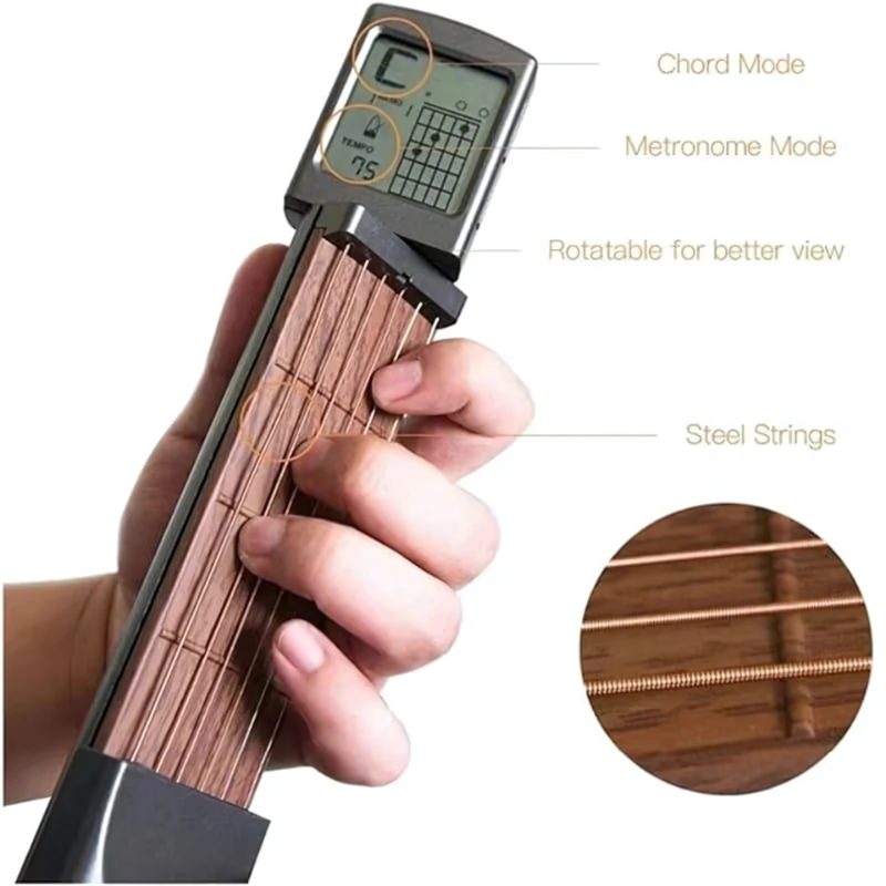 Portable Guitar Training Tool with Steel Strings, Adjustable Tension & 400+ Chords for Beginners