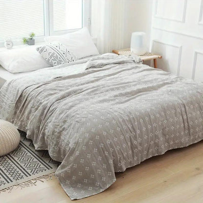 Three-Layer Gauze Blanket with Geometric Diamond Design