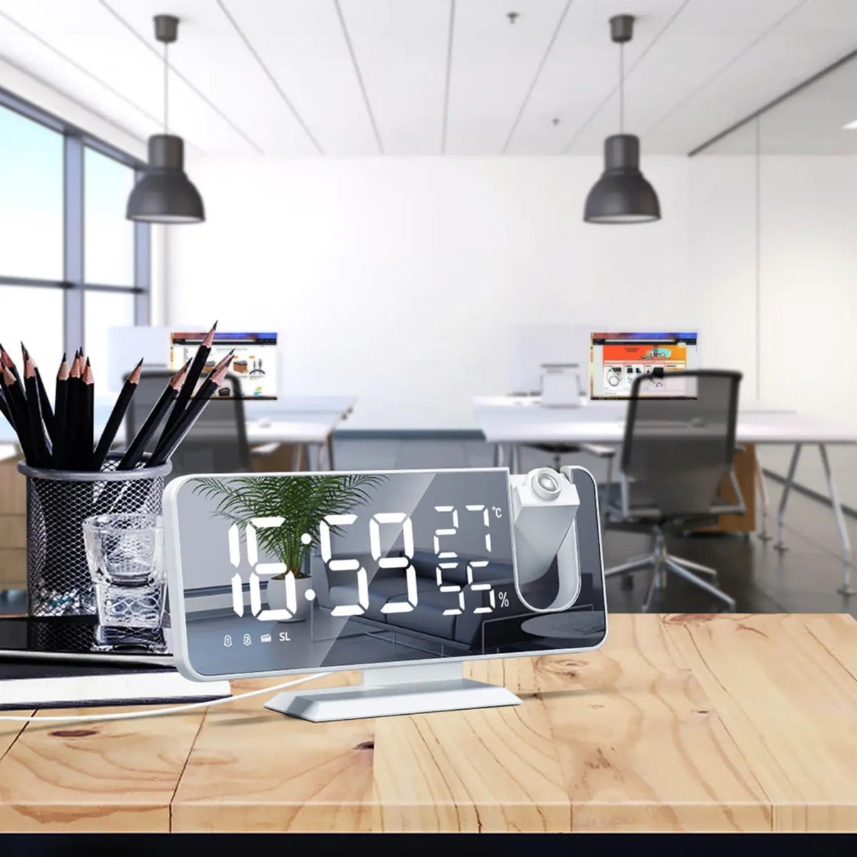 Smart Projection Alarm Clock with USB Charging and FM Radio