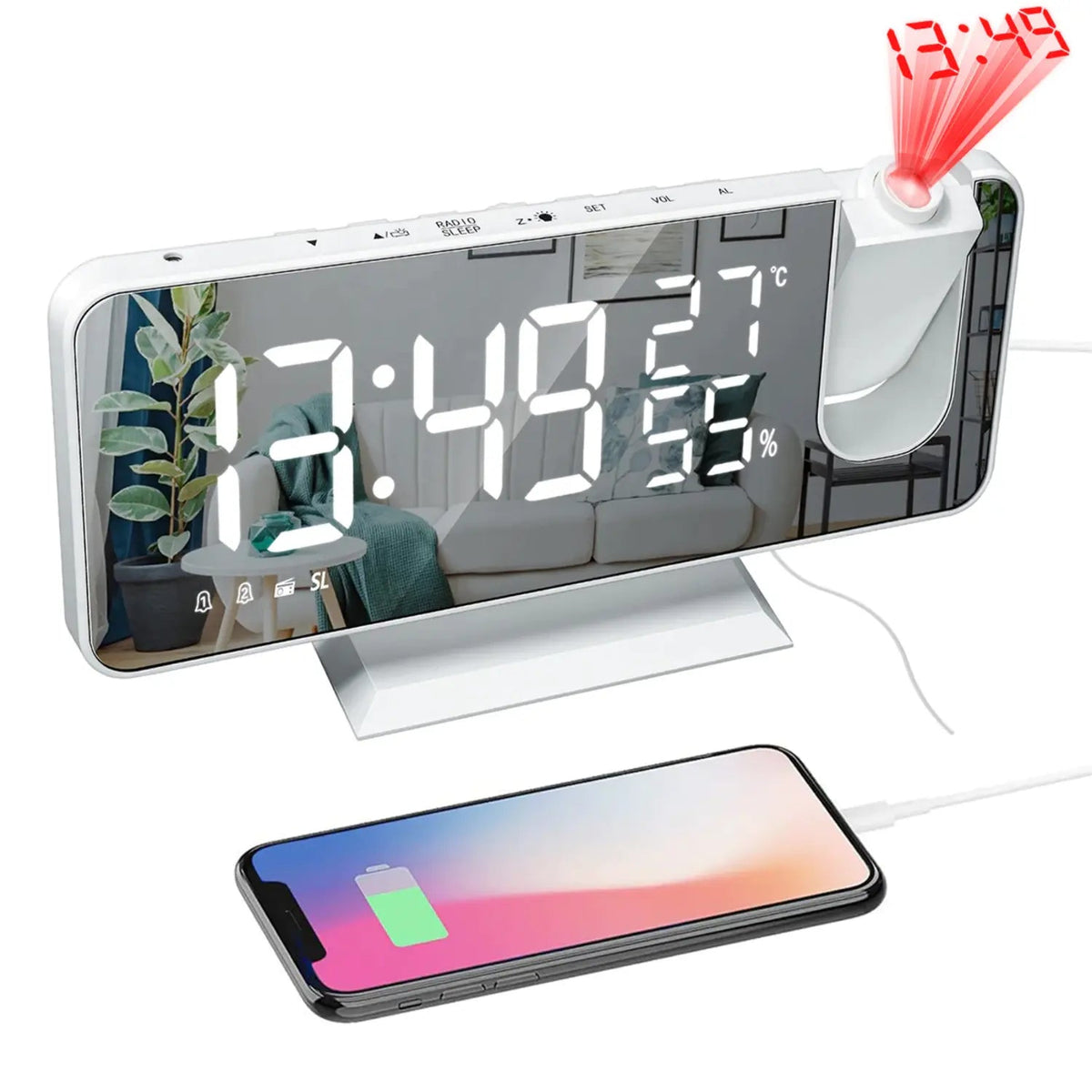 Smart Projection Alarm Clock with USB Charging and FM Radio