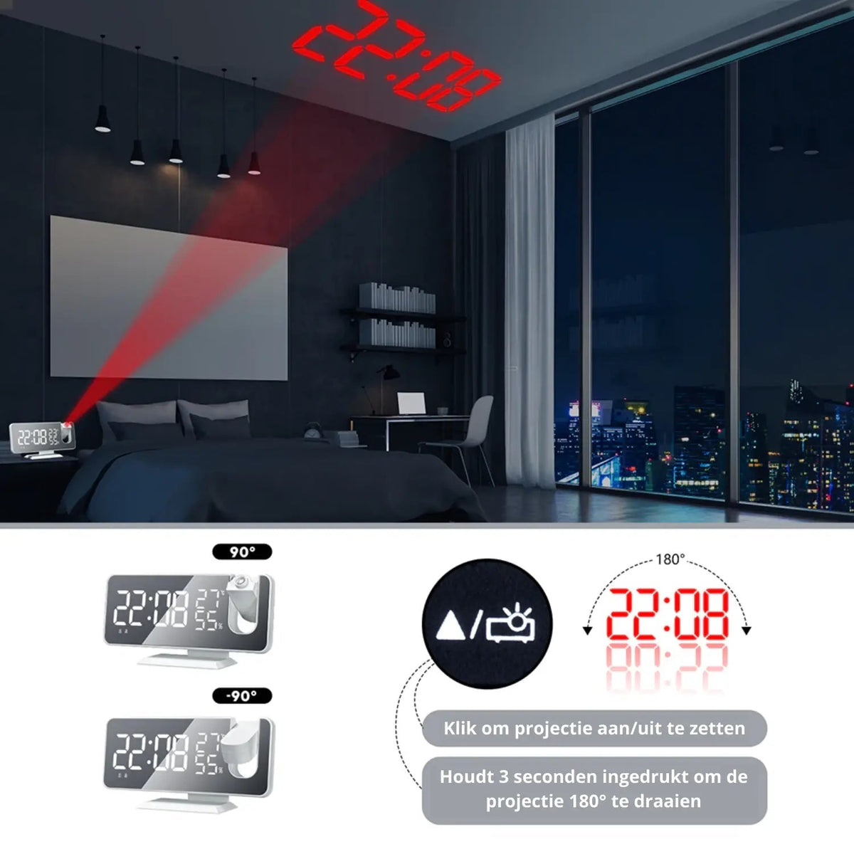 Smart Projection Alarm Clock with USB Charging and FM Radio