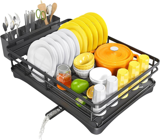 Dish Drying Rack with Sloped Drain Board and Cutlery Holder